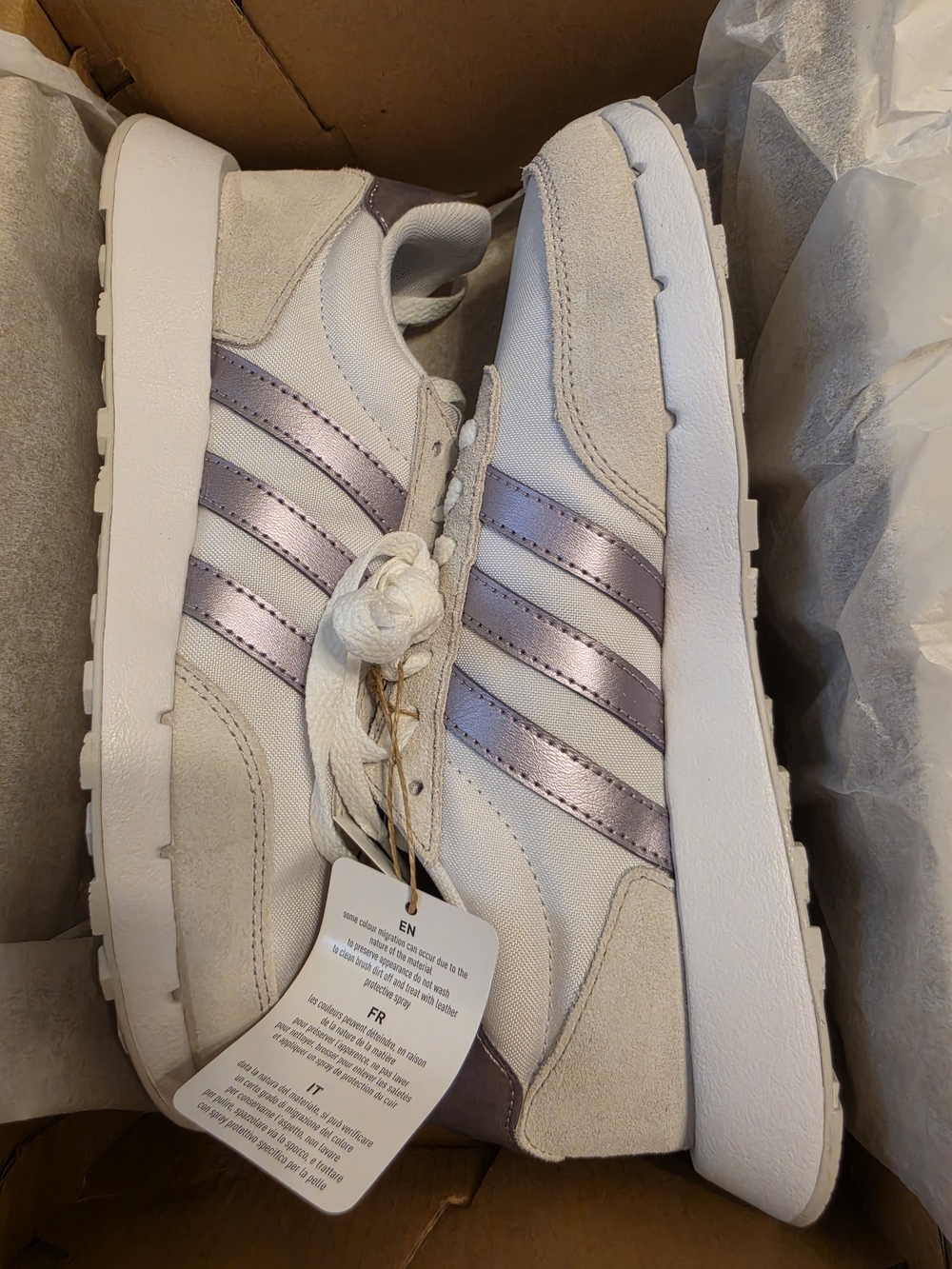 adidas Women’s Sneakers in Cream with Metallic Lavender Stripes